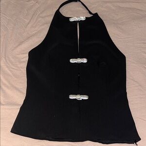 Zara Black Halter Camisole with Rhinestone Closures